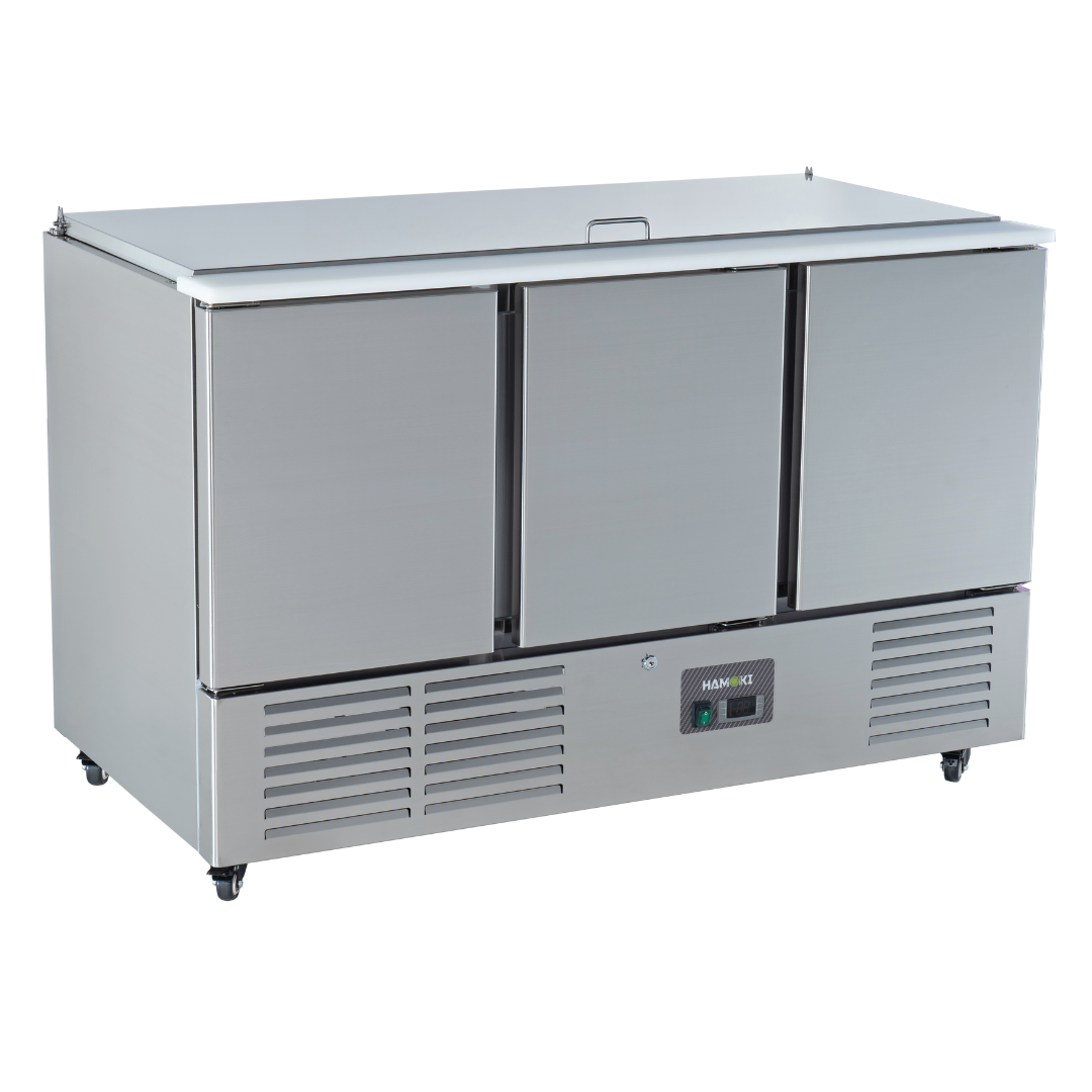 221040 - 3 Door Refrigerated Salad Counter with Lid and Polyethylene Cutting Board - 346L (S903)