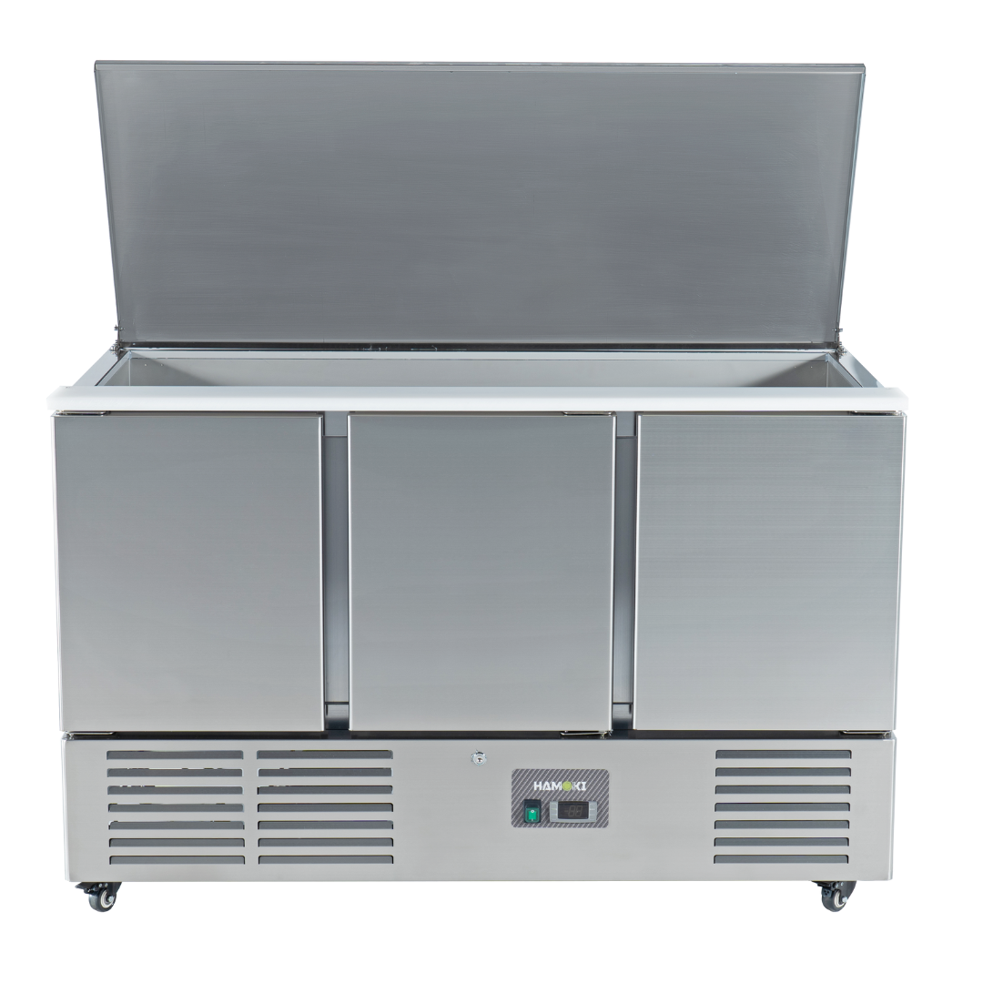 221040 - 3 Door Refrigerated Salad Counter with Lid and Polyethylene Cutting Board - 346L (S903)