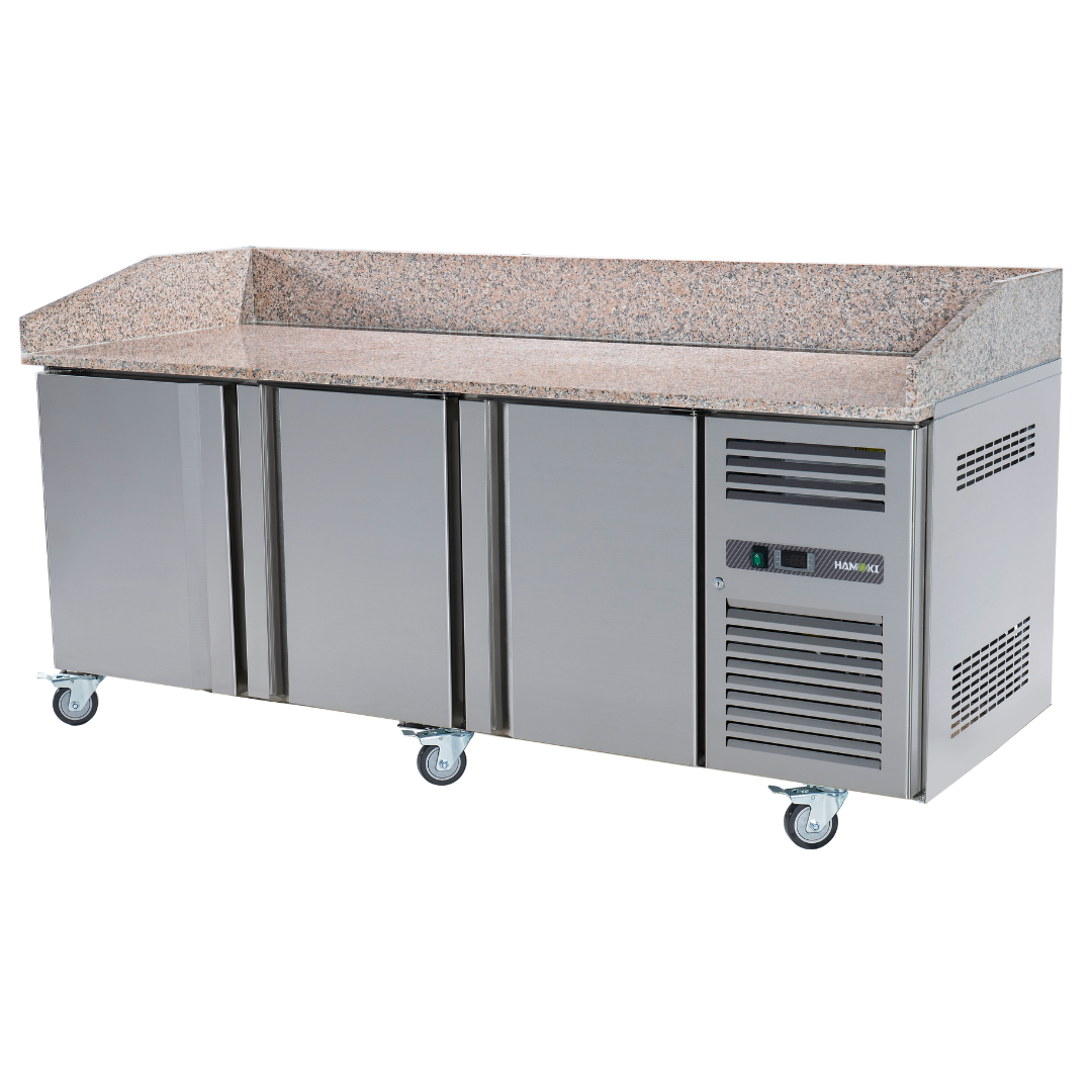 221033 - 3 Door Refrigerated Pizza Counter with Granite Worktop - 485L (PZ3600)