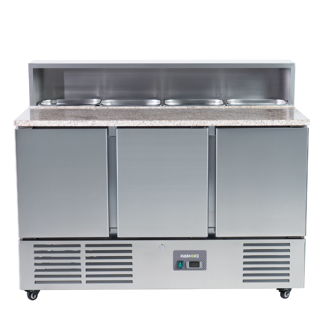 221039 - 3 Door Refrigerated Salad Prep Counter with Granite Worktop - 346L (PS903)